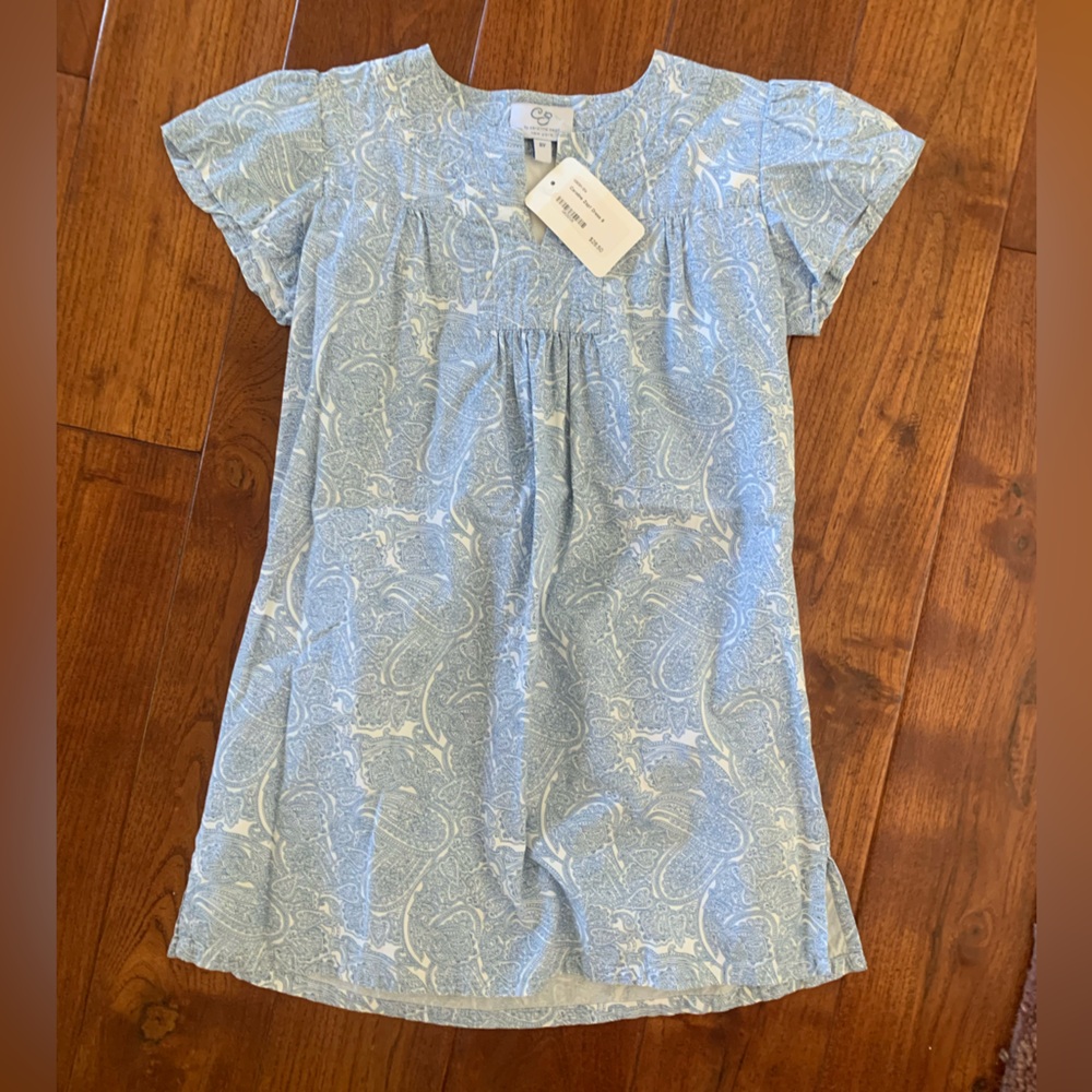 By Carolina Zapf Dress Girls Size 8  Blue Paisley Short Sleeve Cotton New York